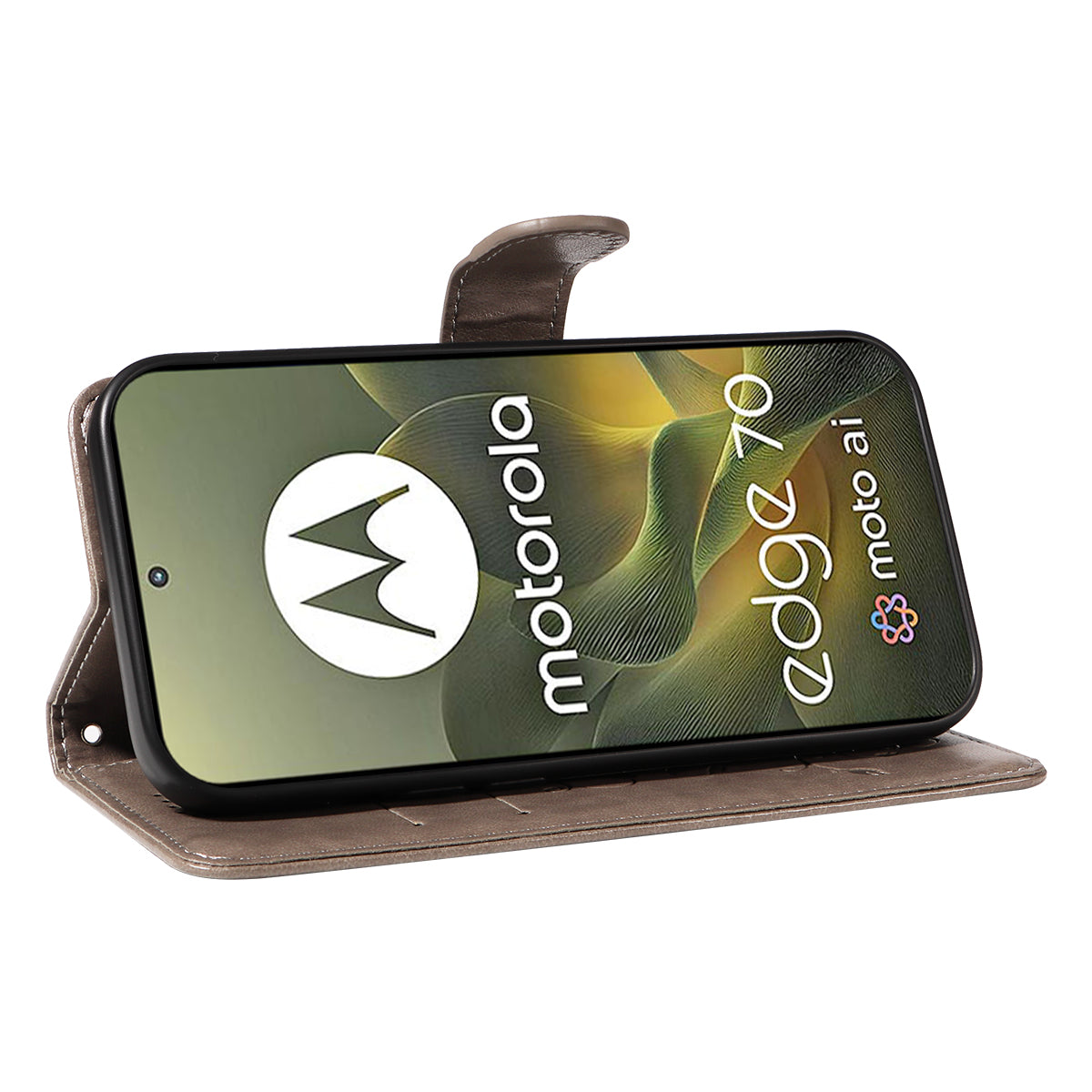 For Motorola Edge 70 5G PU Leather Cases Flower Pattern Wallet Stand Phone Cover with Strap - Grey