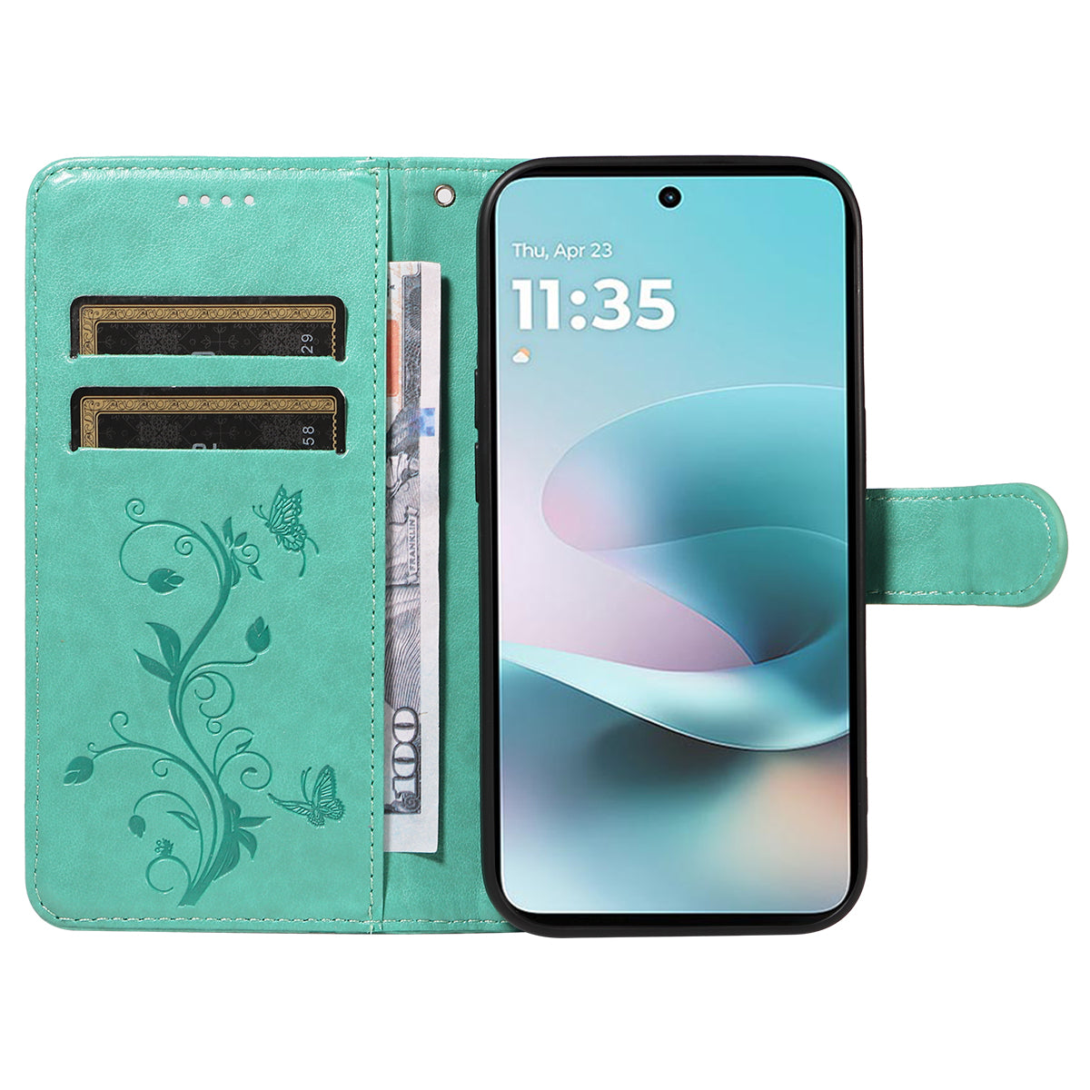 For Motorola Moto G57 Power 5G / Motorola Moto G100 5G (2025) / Motorola Moto G67 Power 5G PU Leather Cases Flower Pattern Wallet Stand Phone Cover with Strap - Green