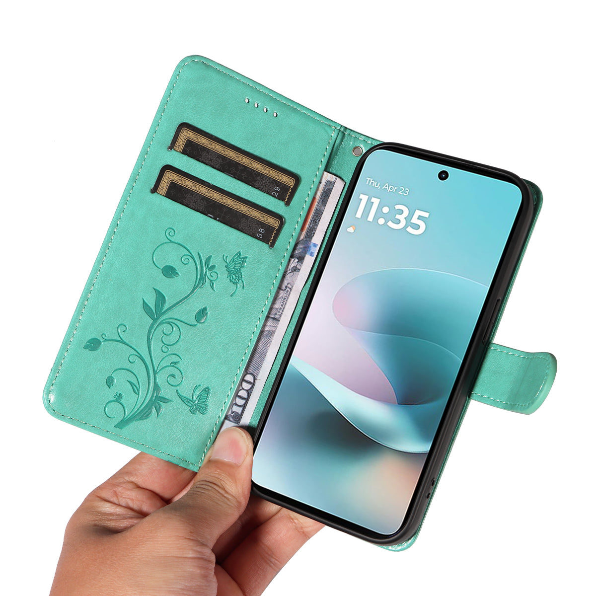 For Motorola Moto G57 Power 5G / Motorola Moto G100 5G (2025) / Motorola Moto G67 Power 5G PU Leather Cases Flower Pattern Wallet Stand Phone Cover with Strap - Green