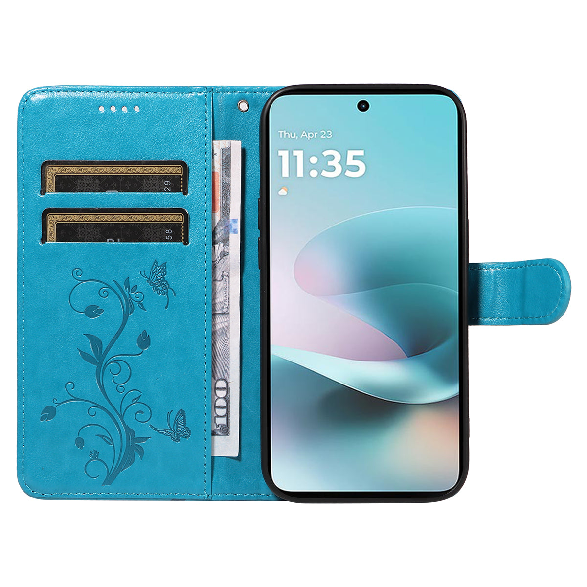 For Motorola Moto G57 Power 5G / Motorola Moto G100 5G (2025) / Motorola Moto G67 Power 5G PU Leather Cases Flower Pattern Wallet Stand Phone Cover with Strap - Blue