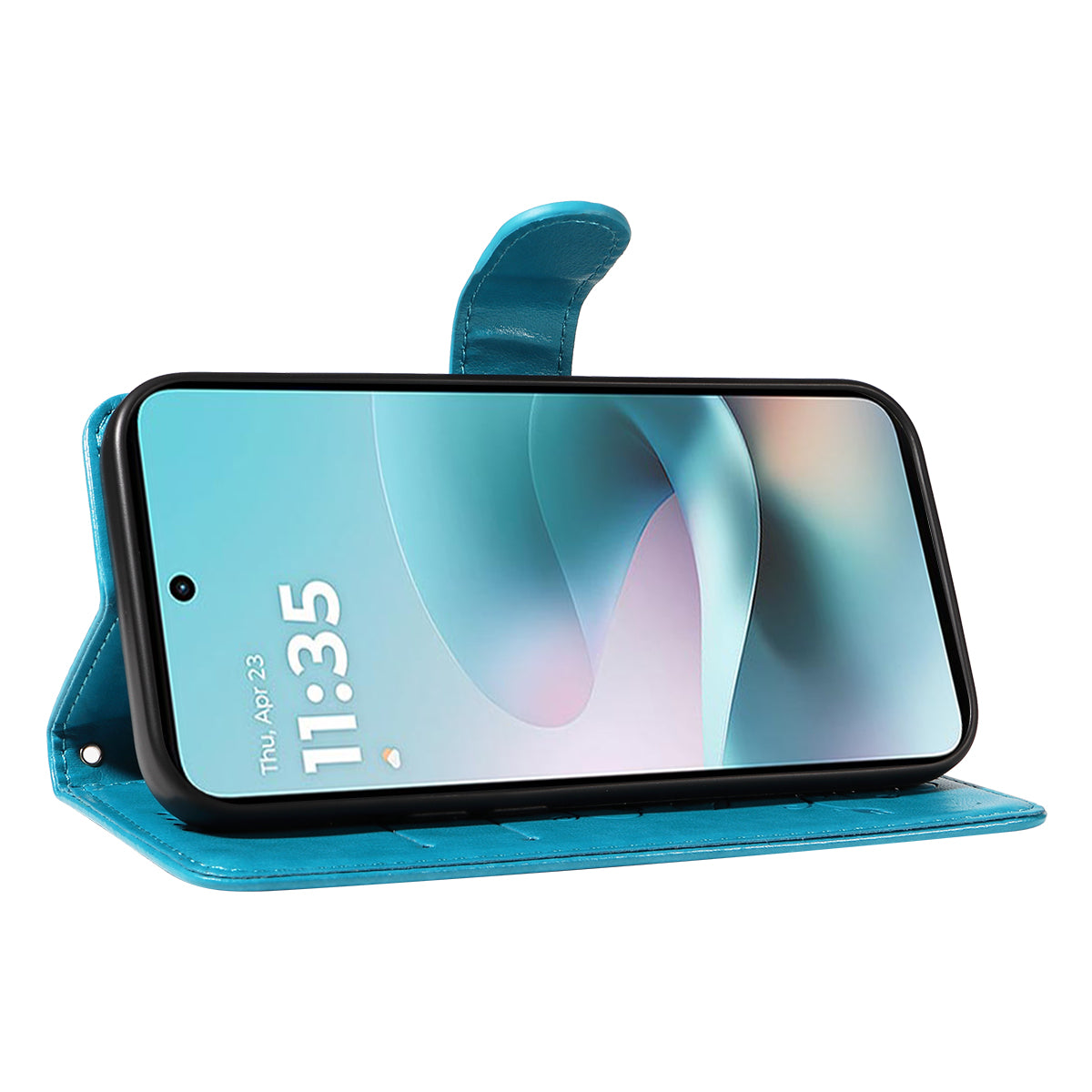 For Motorola Moto G57 Power 5G / Motorola Moto G100 5G (2025) / Motorola Moto G67 Power 5G PU Leather Cases Flower Pattern Wallet Stand Phone Cover with Strap - Blue