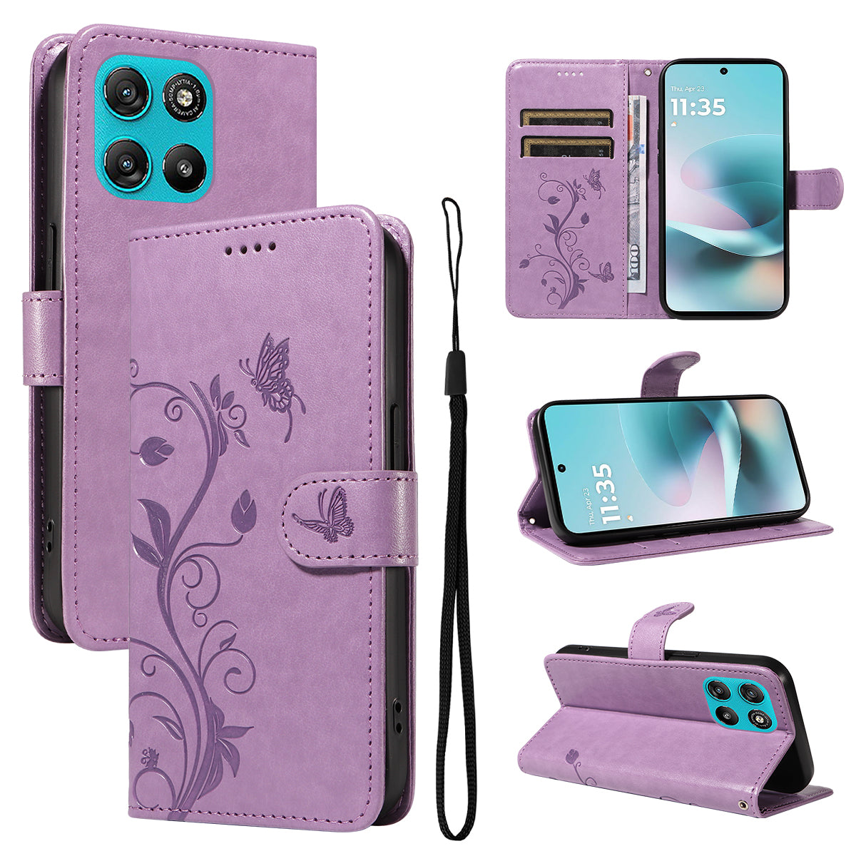 For Motorola Moto G57 Power 5G / Motorola Moto G100 5G (2025) / Motorola Moto G67 Power 5G PU Leather Cases Flower Pattern Wallet Stand Phone Cover with Strap -  Light Purple