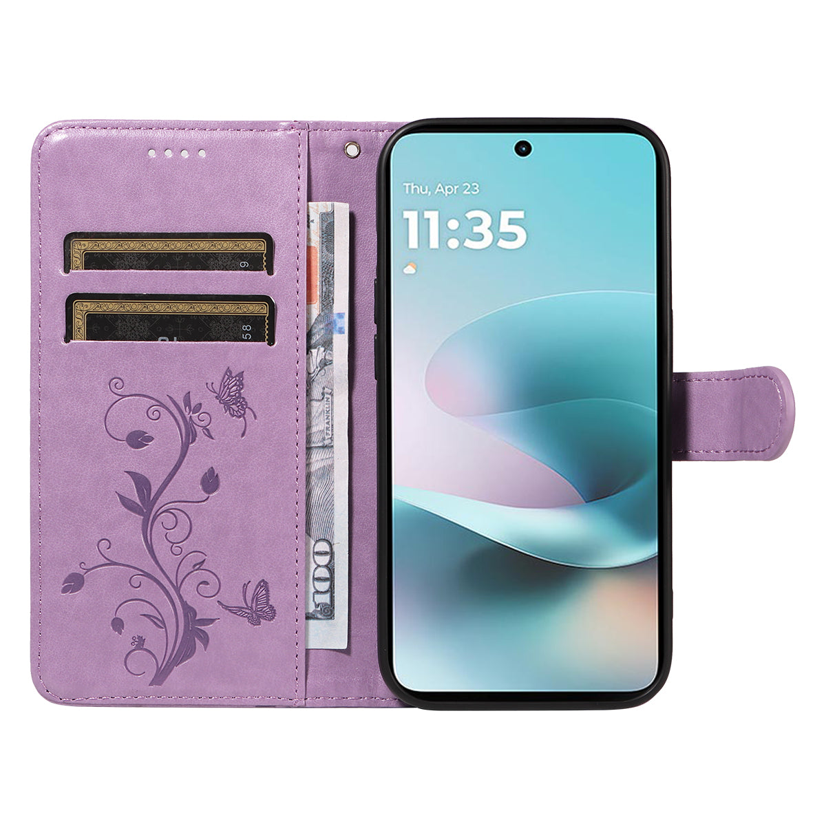 For Motorola Moto G57 Power 5G / Motorola Moto G100 5G (2025) / Motorola Moto G67 Power 5G PU Leather Cases Flower Pattern Wallet Stand Phone Cover with Strap -  Light Purple