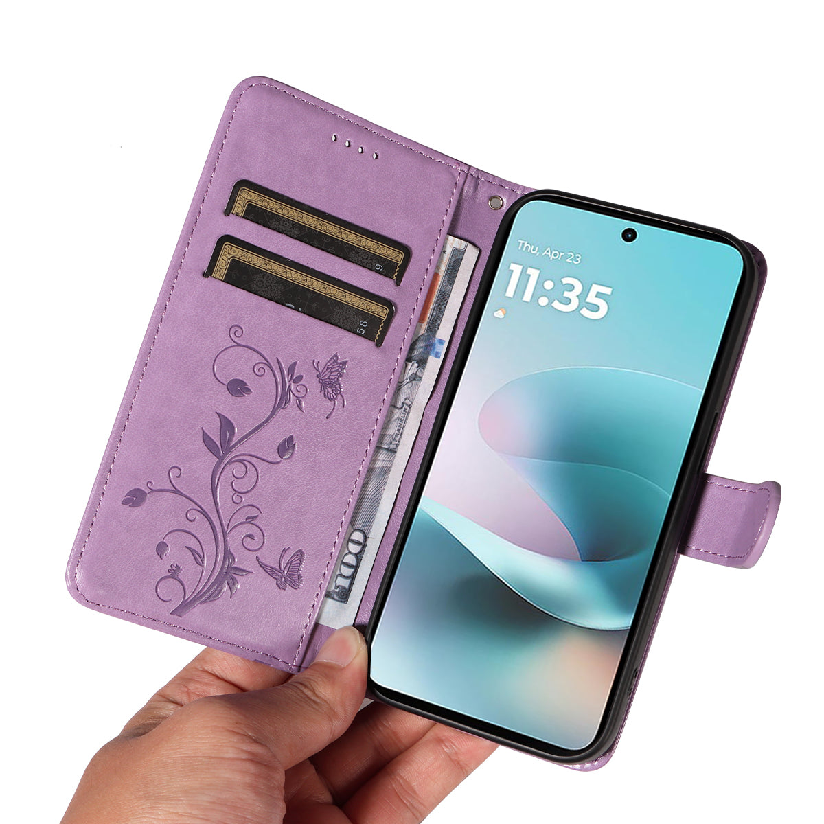 For Motorola Moto G57 Power 5G / Motorola Moto G100 5G (2025) / Motorola Moto G67 Power 5G PU Leather Cases Flower Pattern Wallet Stand Phone Cover with Strap -  Light Purple