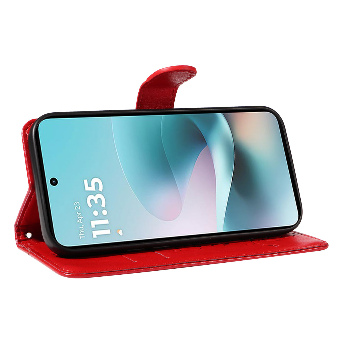 For Motorola Moto G57 Power 5G / Motorola Moto G100 5G (2025) / Motorola Moto G67 Power 5G PU Leather Cases Flower Pattern Wallet Stand Phone Cover with Strap - Red