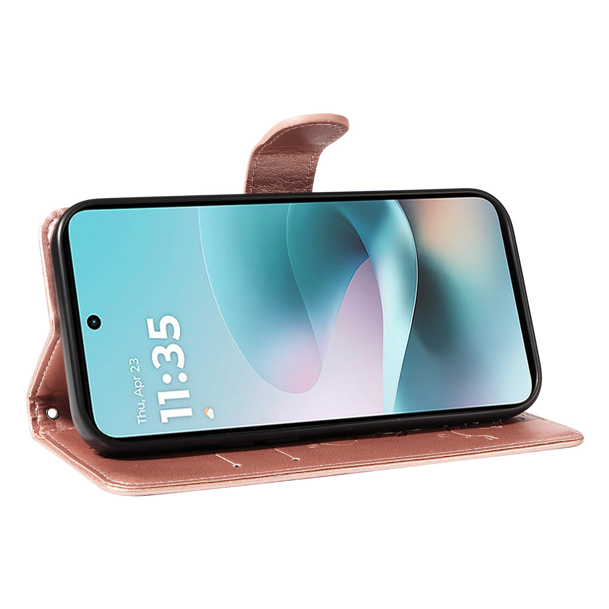 For Motorola Moto G57 Power 5G / Motorola Moto G100 5G (2025) / Motorola Moto G67 Power 5G PU Leather Cases Flower Pattern Wallet Stand Phone Cover with Strap - Rose Gold