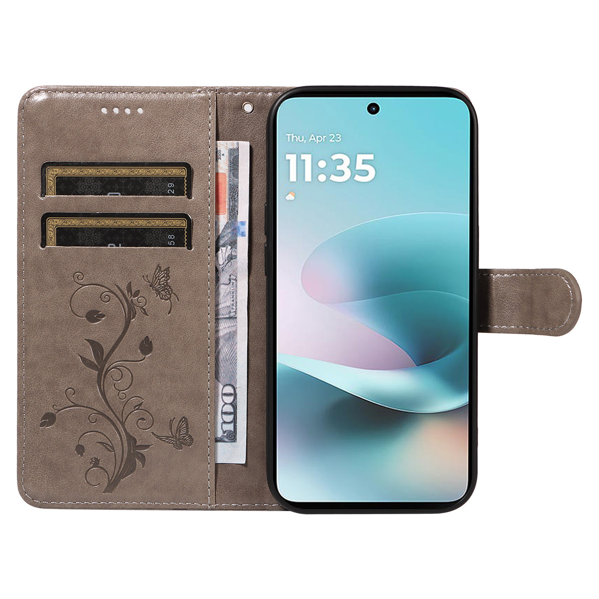 For Motorola Moto G57 Power 5G / Motorola Moto G100 5G (2025) / Motorola Moto G67 Power 5G PU Leather Cases Flower Pattern Wallet Stand Phone Cover with Strap - Grey