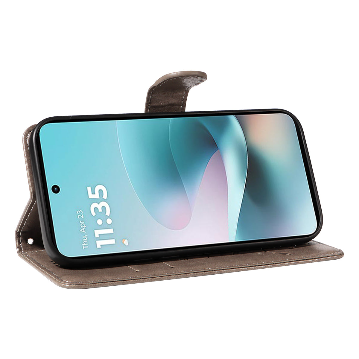 For Motorola Moto G57 Power 5G / Motorola Moto G100 5G (2025) / Motorola Moto G67 Power 5G PU Leather Cases Flower Pattern Wallet Stand Phone Cover with Strap - Grey