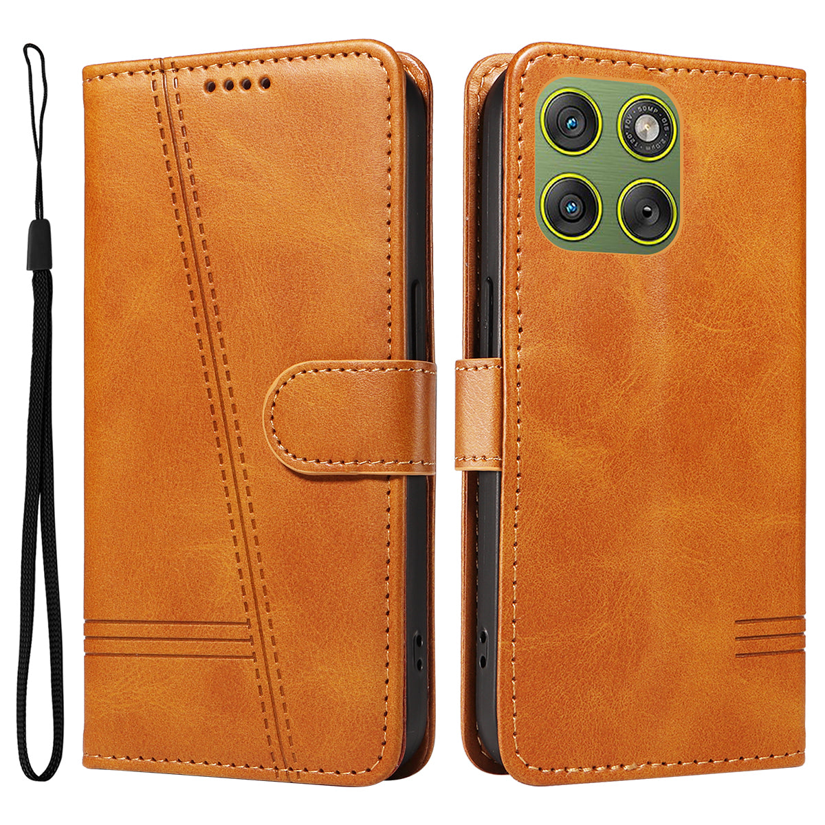 For Motorola Edge 70 5G Wallet Case T-Shape Lines Leather Phone Cover Stand - Brown