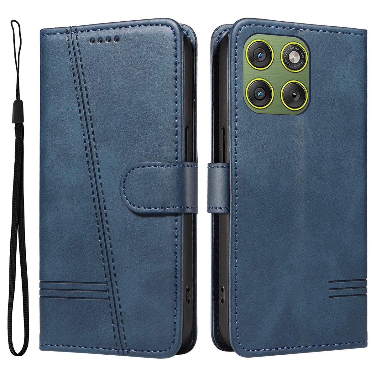 For Motorola Edge 70 5G Wallet Case T-Shape Lines Leather Phone Cover Stand - Blue