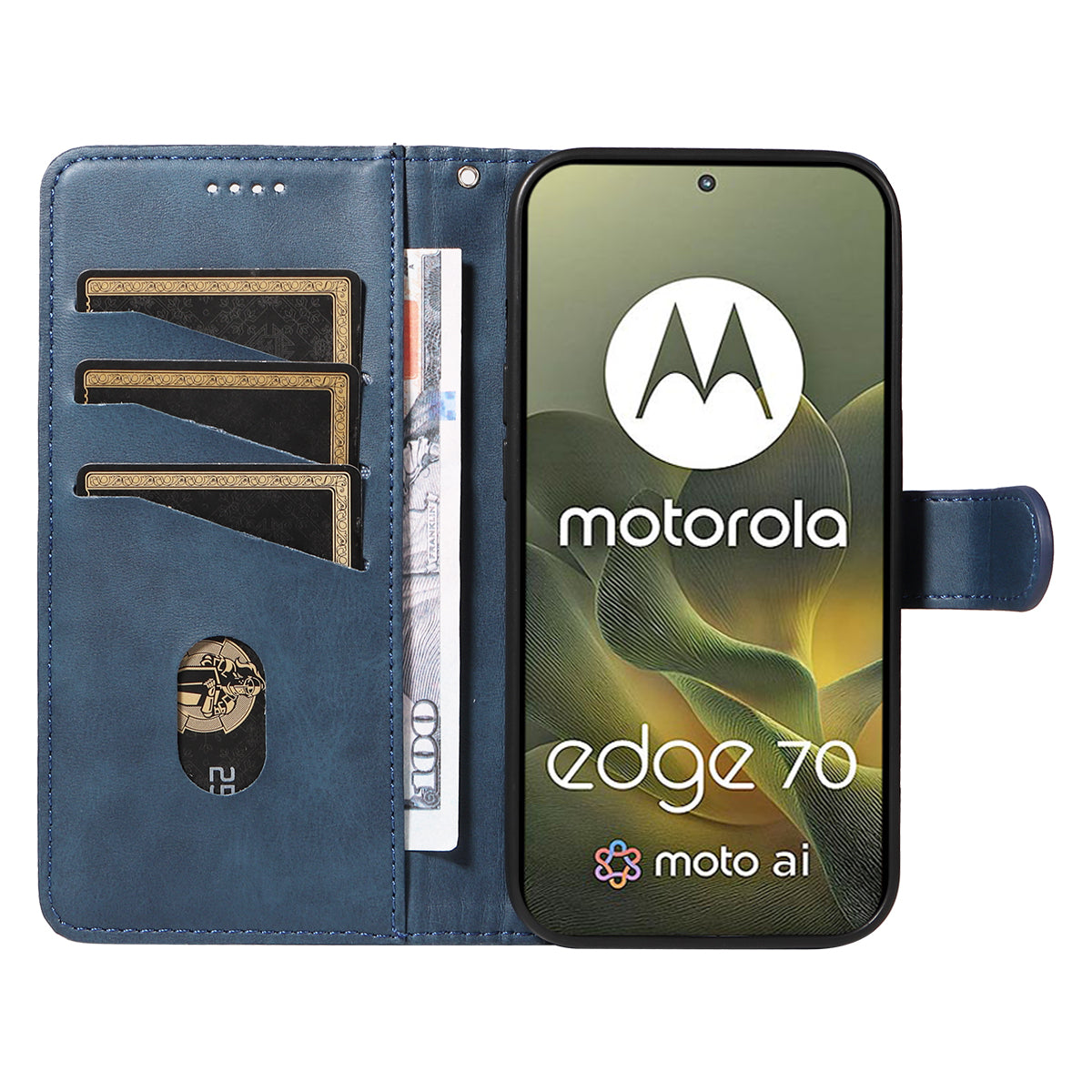 For Motorola Edge 70 5G Wallet Case T-Shape Lines Leather Phone Cover Stand - Blue