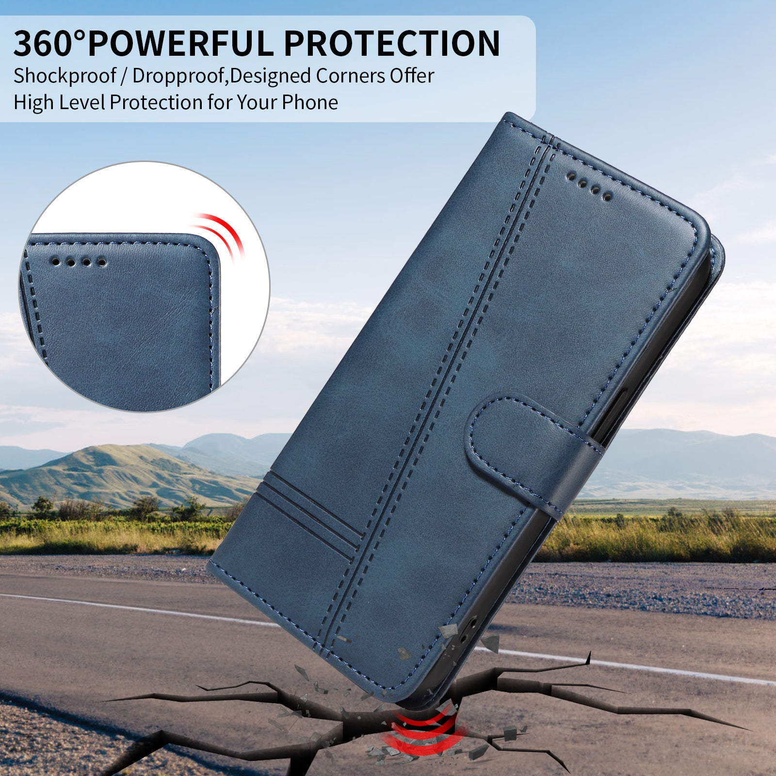 For Motorola Edge 70 5G Wallet Case T-Shape Lines Leather Phone Cover Stand - Blue