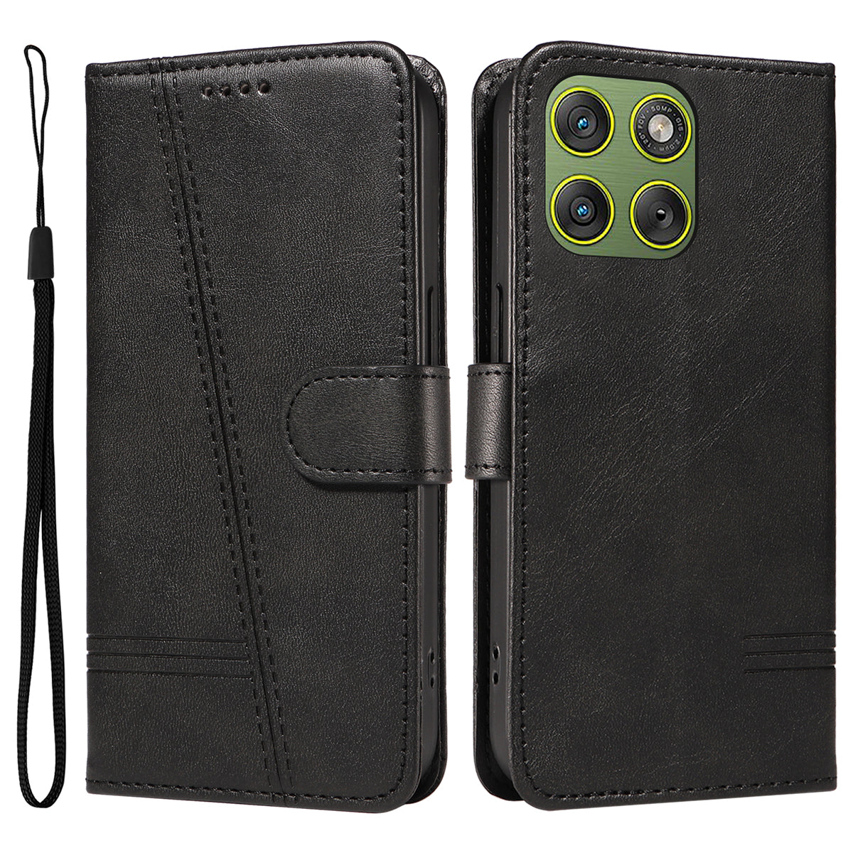 For Motorola Edge 70 5G Wallet Case T-Shape Lines Leather Phone Cover Stand -  Black