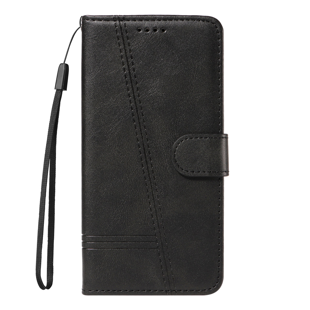 For Motorola Edge 70 5G Wallet Case T-Shape Lines Leather Phone Cover Stand -  Black