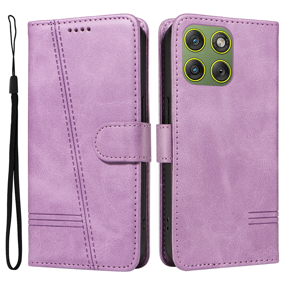 For Motorola Edge 70 5G Wallet Case T-Shape Lines Leather Phone Cover Stand -  Light Purple