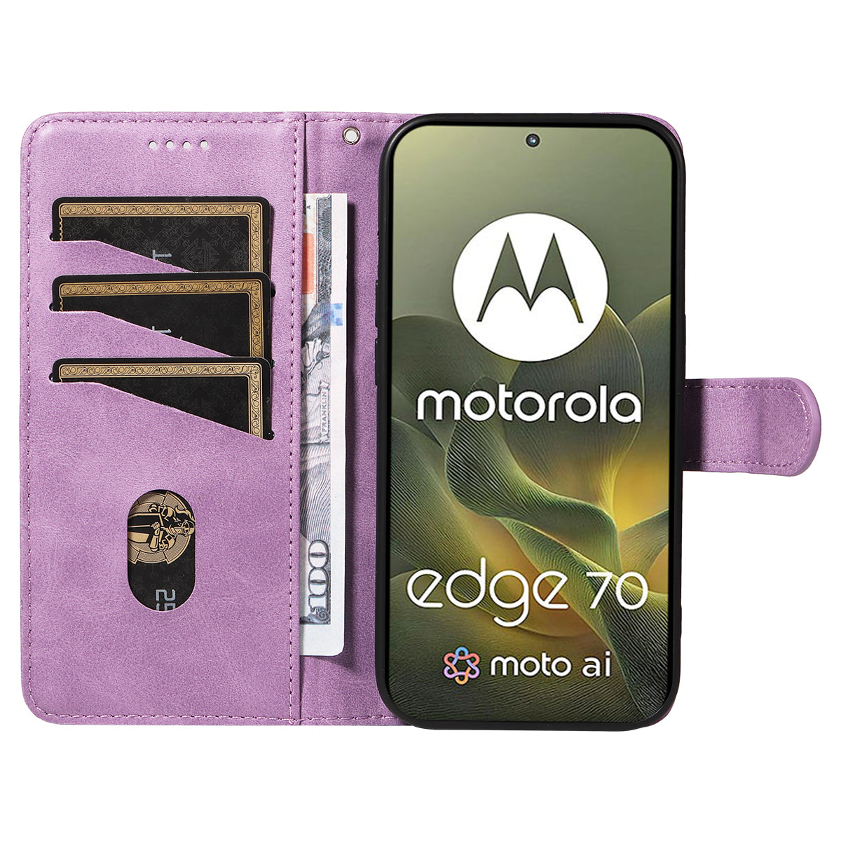 For Motorola Edge 70 5G Wallet Case T-Shape Lines Leather Phone Cover Stand -  Light Purple