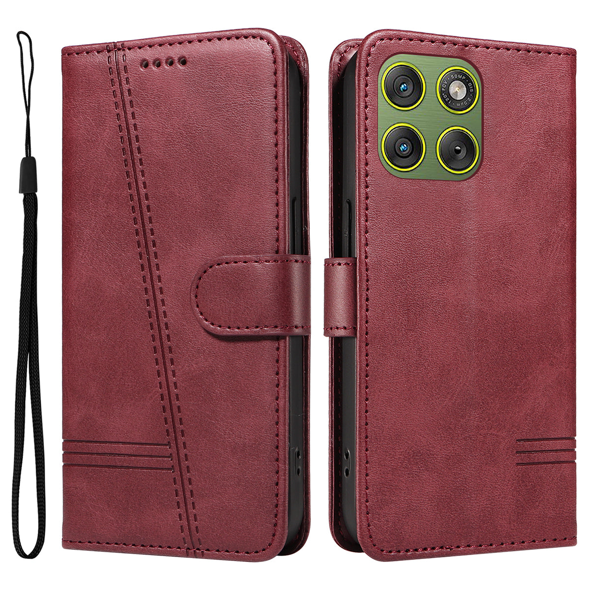 For Motorola Edge 70 5G Wallet Case T-Shape Lines Leather Phone Cover Stand - Wine Red