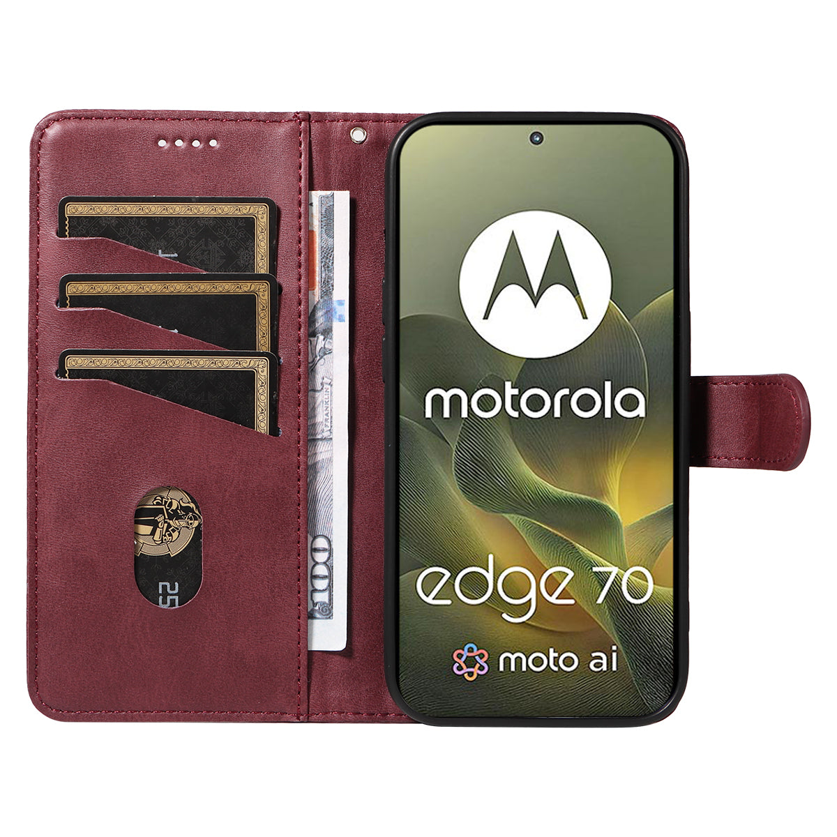 For Motorola Edge 70 5G Wallet Case T-Shape Lines Leather Phone Cover Stand - Wine Red