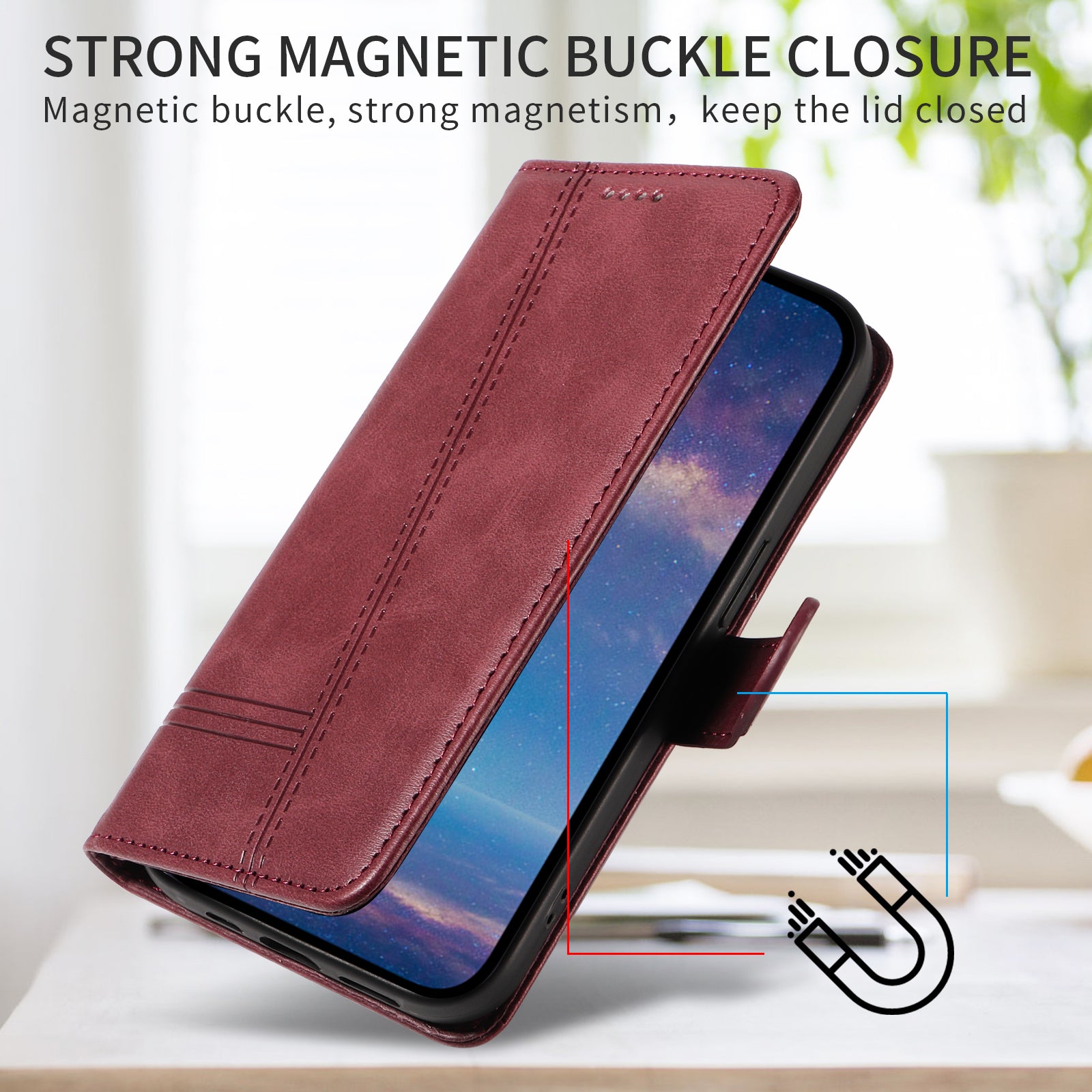 For Motorola Edge 70 5G Wallet Case T-Shape Lines Leather Phone Cover Stand - Wine Red