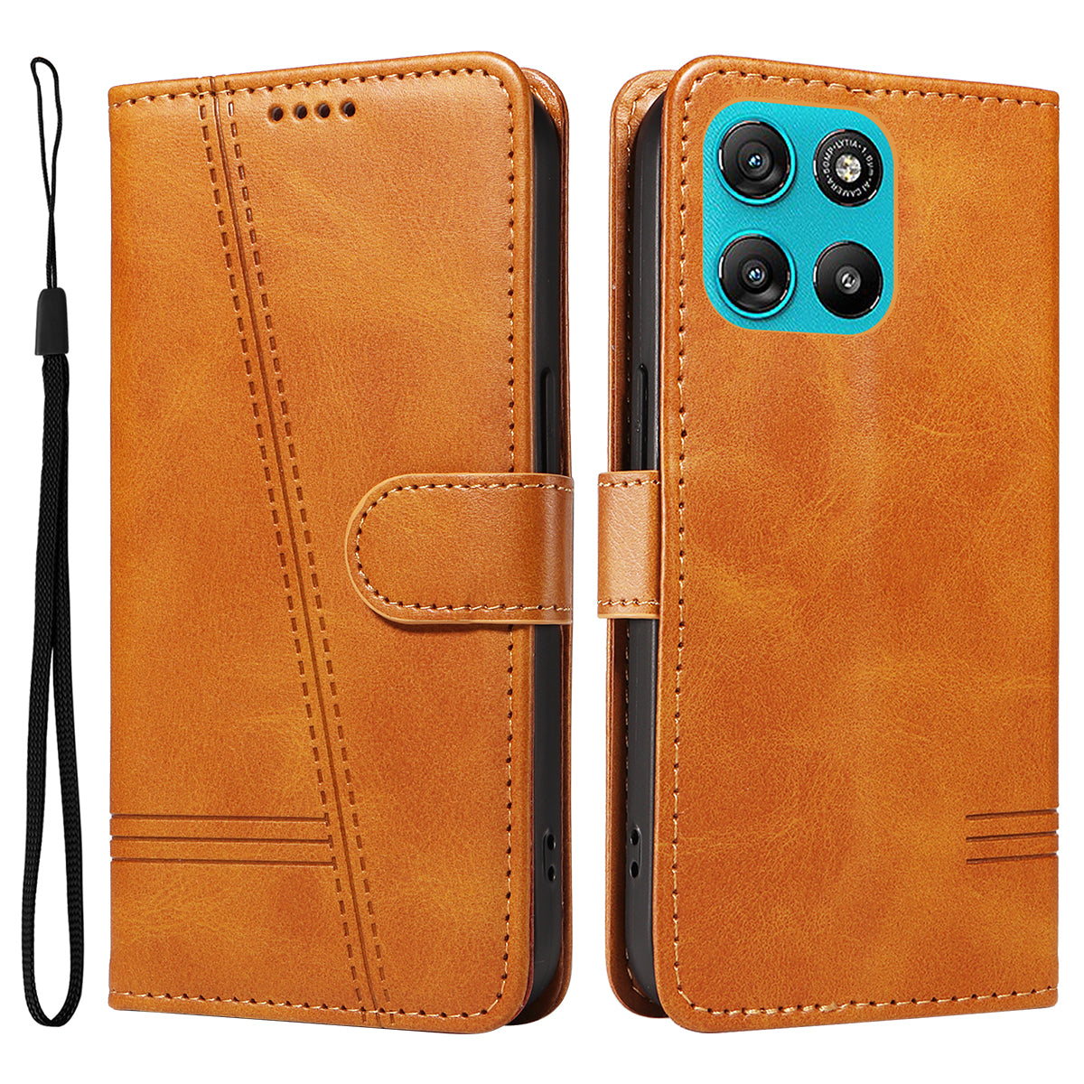 For Motorola Moto G57 Power 5G / Motorola Moto G100 5G (2025) / Motorola Moto G67 Power 5G Wallet Case T-Shape Lines Leather Phone Cover Stand - Brown
