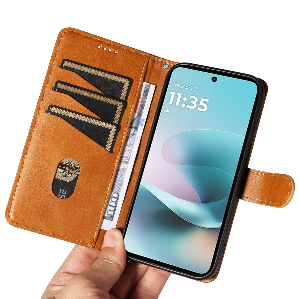 For Motorola Moto G57 Power 5G / Motorola Moto G100 5G (2025) / Motorola Moto G67 Power 5G Wallet Case T-Shape Lines Leather Phone Cover Stand - Brown