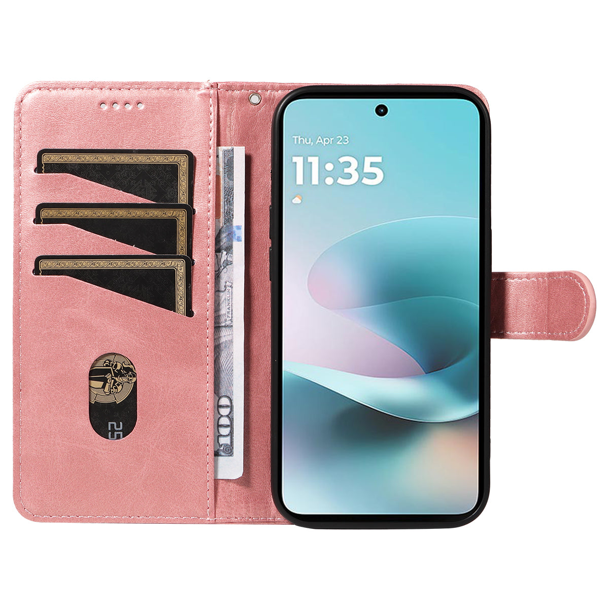 For Motorola Moto G57 Power 5G / Motorola Moto G100 5G (2025) / Motorola Moto G67 Power 5G Wallet Case T-Shape Lines Leather Phone Cover Stand - Rose Gold