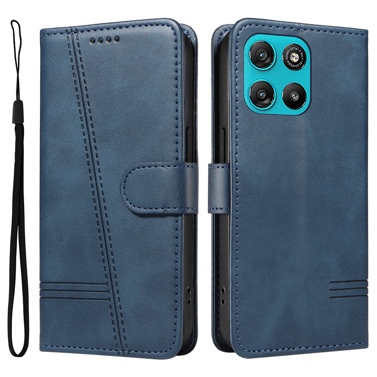 For Motorola Moto G57 Power 5G / Motorola Moto G100 5G (2025) / Motorola Moto G67 Power 5G Wallet Case T-Shape Lines Leather Phone Cover Stand - Blue