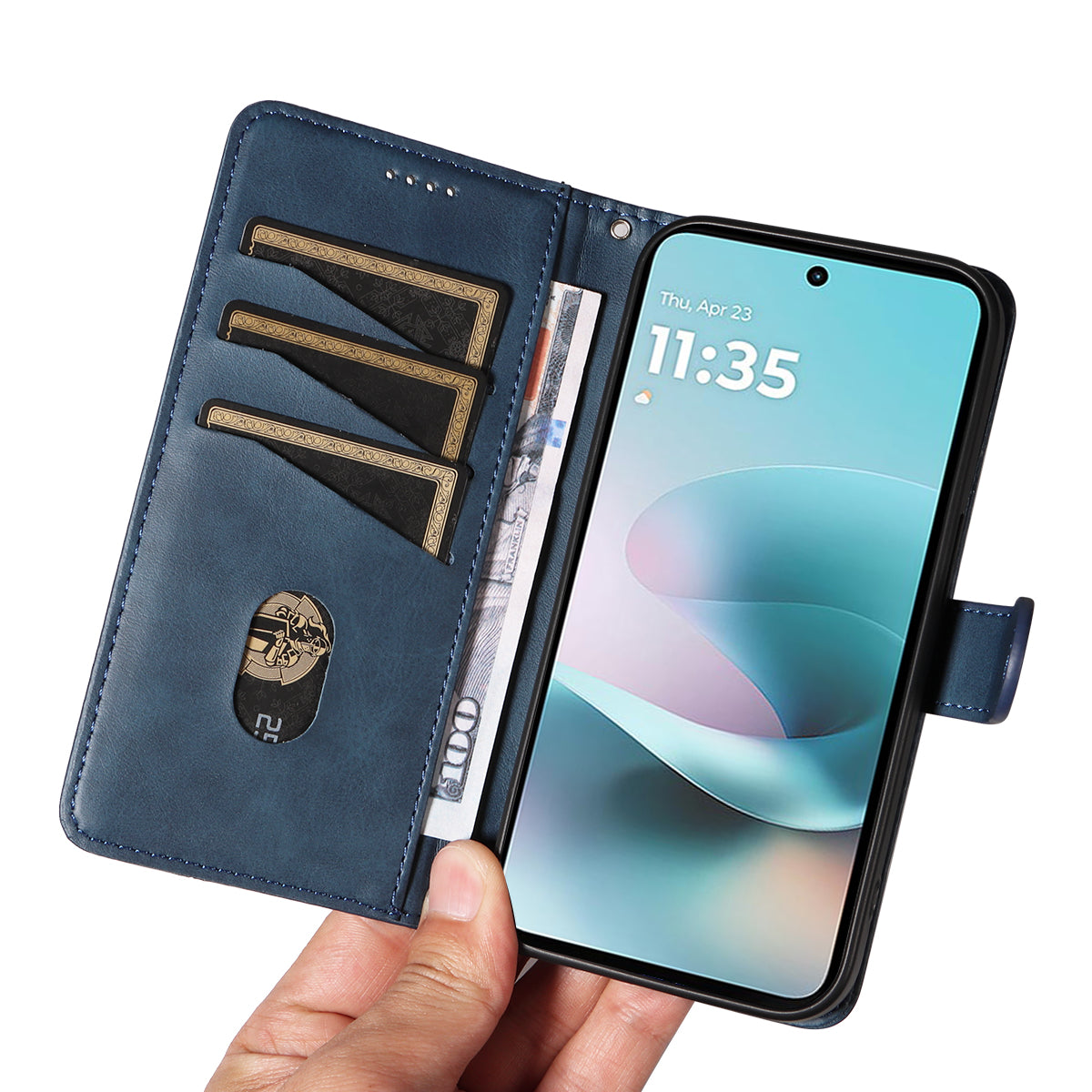 For Motorola Moto G57 Power 5G / Motorola Moto G100 5G (2025) / Motorola Moto G67 Power 5G Wallet Case T-Shape Lines Leather Phone Cover Stand - Blue