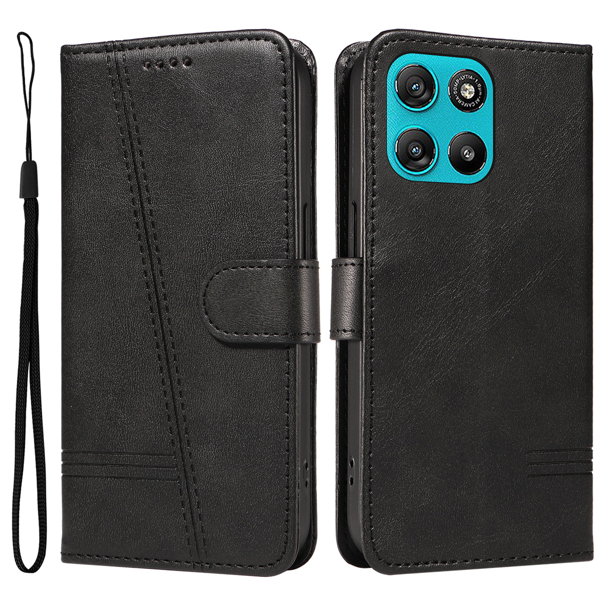 For Motorola Moto G57 Power 5G / Motorola Moto G100 5G (2025) / Motorola Moto G67 Power 5G Wallet Case T-Shape Lines Leather Phone Cover Stand -  Black