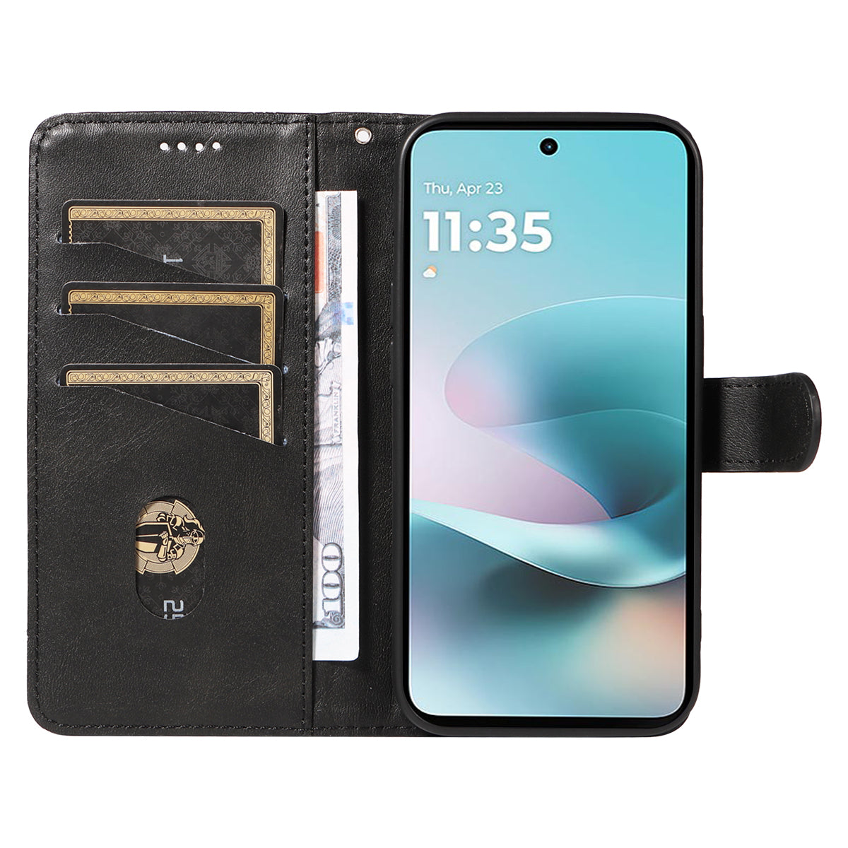 For Motorola Moto G57 Power 5G / Motorola Moto G100 5G (2025) / Motorola Moto G67 Power 5G Wallet Case T-Shape Lines Leather Phone Cover Stand -  Black