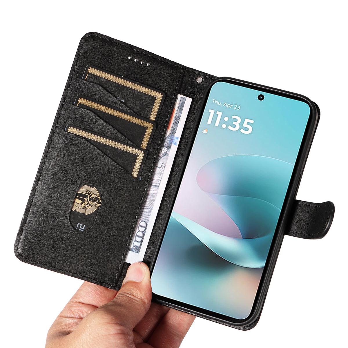 For Motorola Moto G57 Power 5G / Motorola Moto G100 5G (2025) / Motorola Moto G67 Power 5G Wallet Case T-Shape Lines Leather Phone Cover Stand -  Black