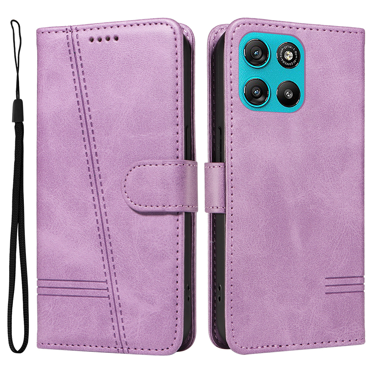 For Motorola Moto G57 Power 5G / Motorola Moto G100 5G (2025) / Motorola Moto G67 Power 5G Wallet Case T-Shape Lines Leather Phone Cover Stand -  Light Purple