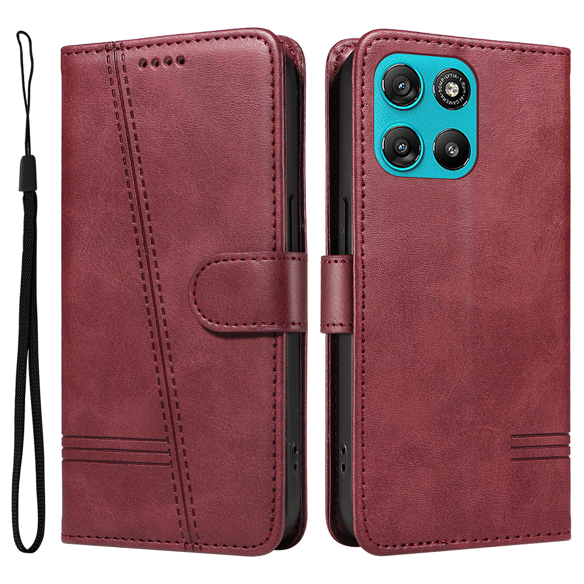 For Motorola Moto G57 Power 5G / Motorola Moto G100 5G (2025) / Motorola Moto G67 Power 5G Wallet Case T-Shape Lines Leather Phone Cover Stand - Wine Red