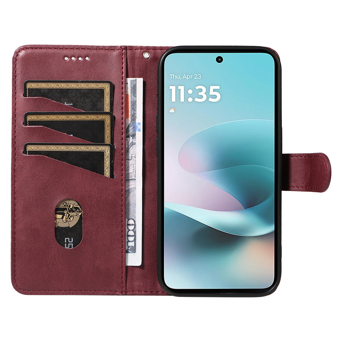 For Motorola Moto G57 Power 5G / Motorola Moto G100 5G (2025) / Motorola Moto G67 Power 5G Wallet Case T-Shape Lines Leather Phone Cover Stand - Wine Red