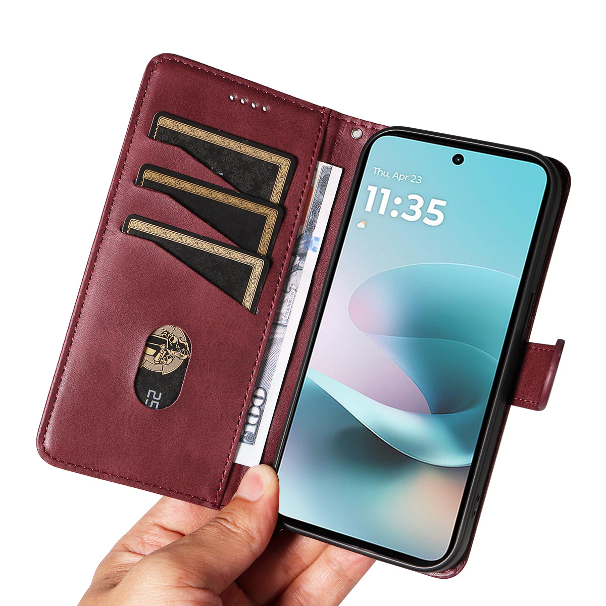 For Motorola Moto G57 Power 5G / Motorola Moto G100 5G (2025) / Motorola Moto G67 Power 5G Wallet Case T-Shape Lines Leather Phone Cover Stand - Wine Red
