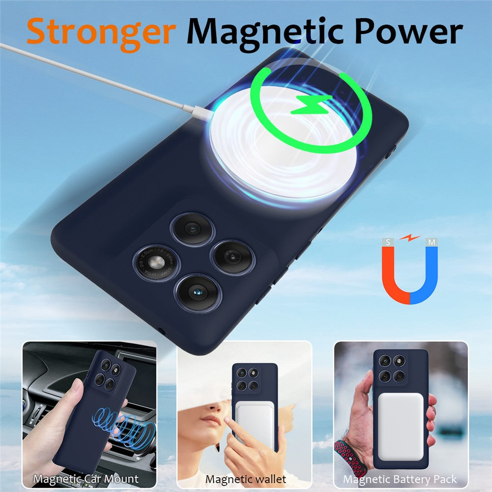 For Motorola Edge 70 5G Magnetic Case Anti-Drop Liquid Silicone Phone Cover with Lanyard - Dark Blue