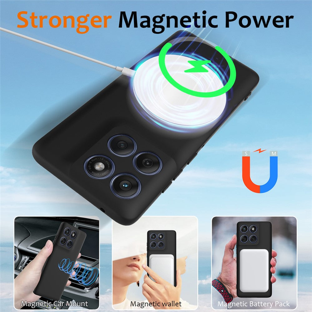 For Motorola Edge 70 5G Magnetic Case Anti-Drop Liquid Silicone Phone Cover with Lanyard - Black