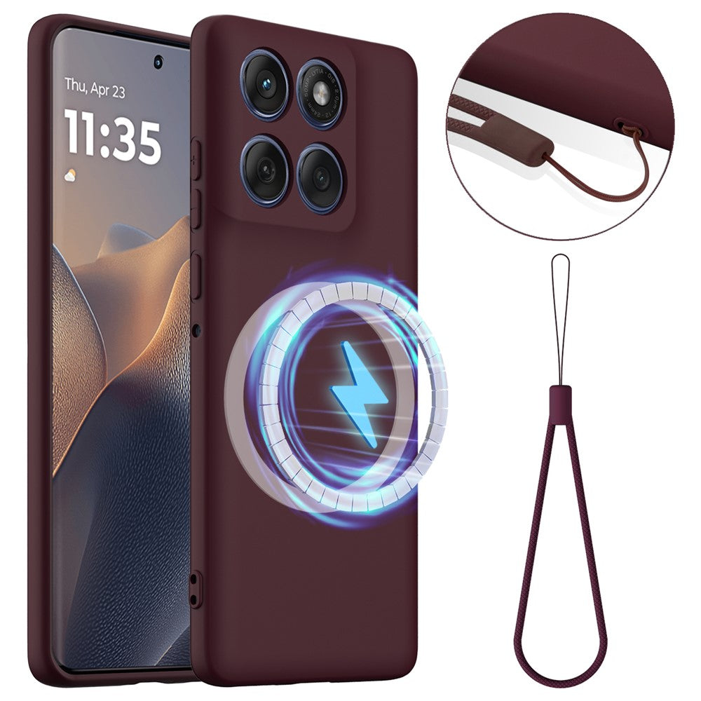 For Motorola Edge 70 5G Magnetic Case Anti-Drop Liquid Silicone Phone Cover with Lanyard - Wine Red