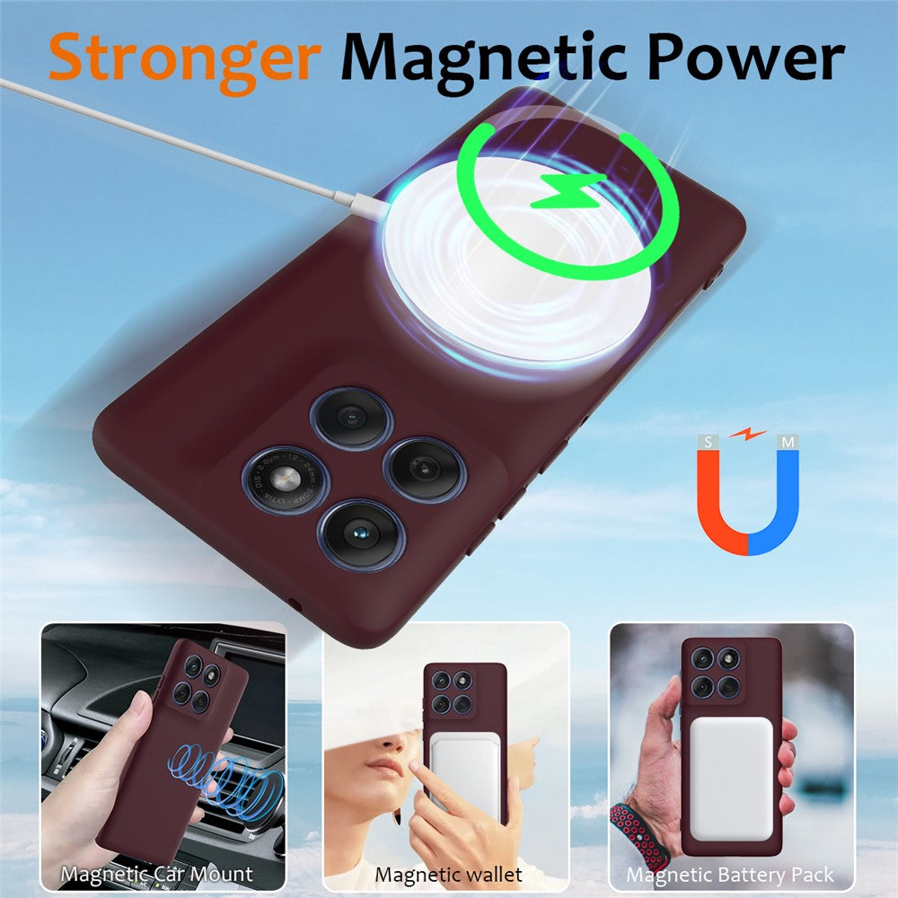 For Motorola Edge 70 5G Magnetic Case Anti-Drop Liquid Silicone Phone Cover with Lanyard - Wine Red