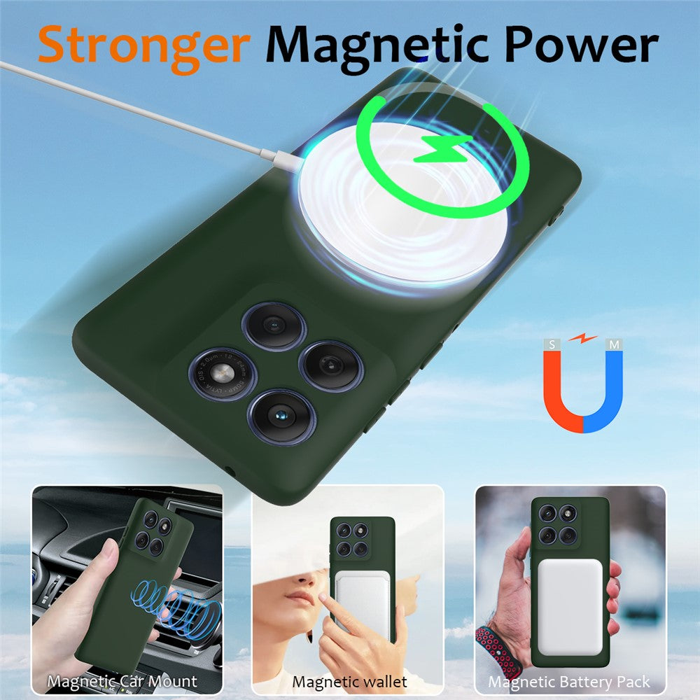 For Motorola Edge 70 5G Magnetic Case Anti-Drop Liquid Silicone Phone Cover with Lanyard - Dark Green