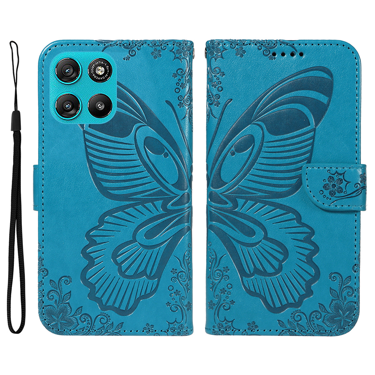 For Motorola Moto G100 5G (2025) / Motorola Moto G57 Power 5G / Motorola Moto G67 Power 5G Case Butterfly Pattern PU Leather Folio Flip Phone Cover -  Blue