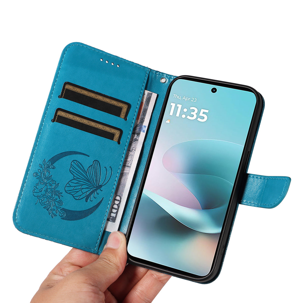 For Motorola Moto G100 5G (2025) / Motorola Moto G57 Power 5G / Motorola Moto G67 Power 5G Case Butterfly Pattern PU Leather Folio Flip Phone Cover -  Blue