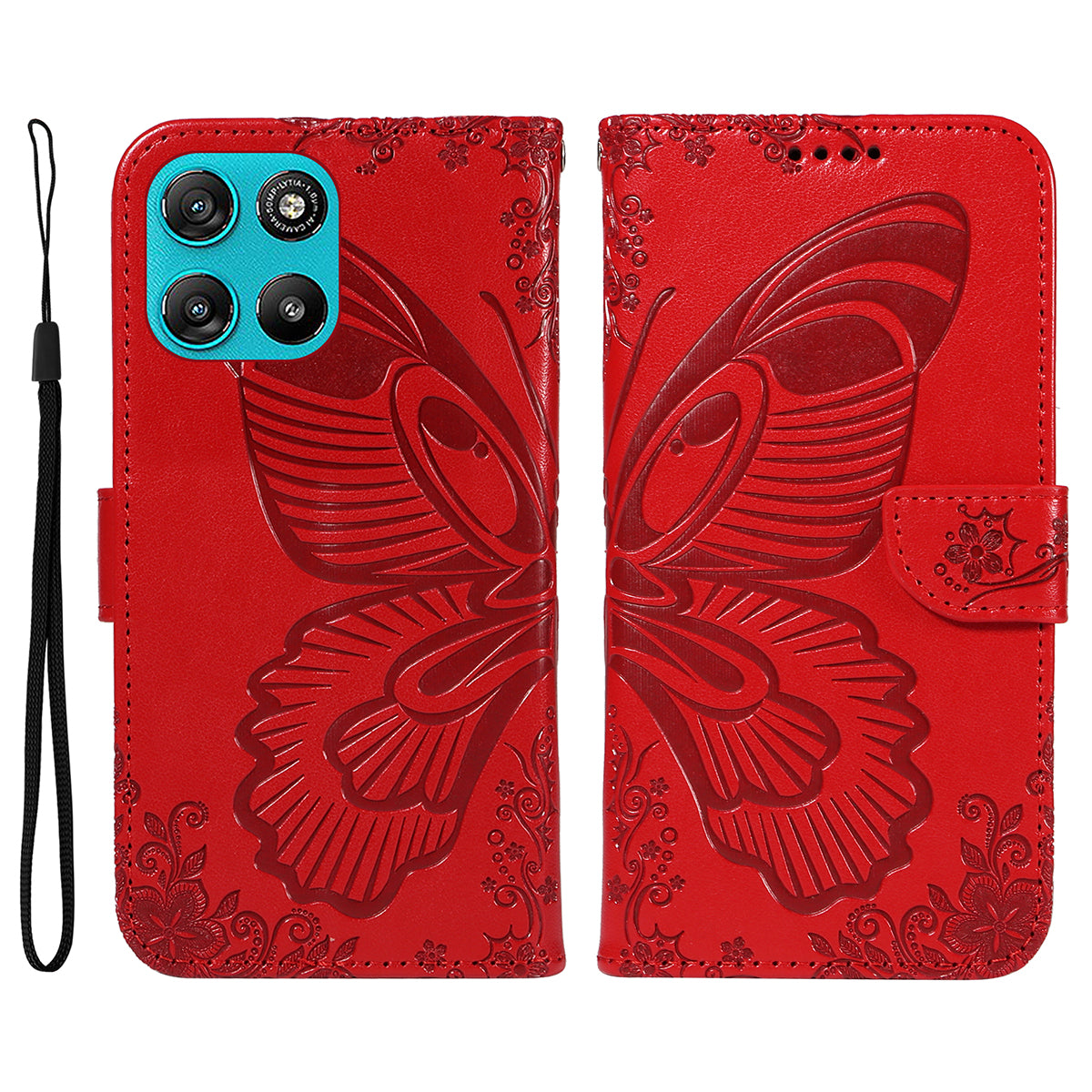 For Motorola Moto G100 5G (2025) / Motorola Moto G57 Power 5G / Motorola Moto G67 Power 5G Case Butterfly Pattern PU Leather Folio Flip Phone Cover -  Red
