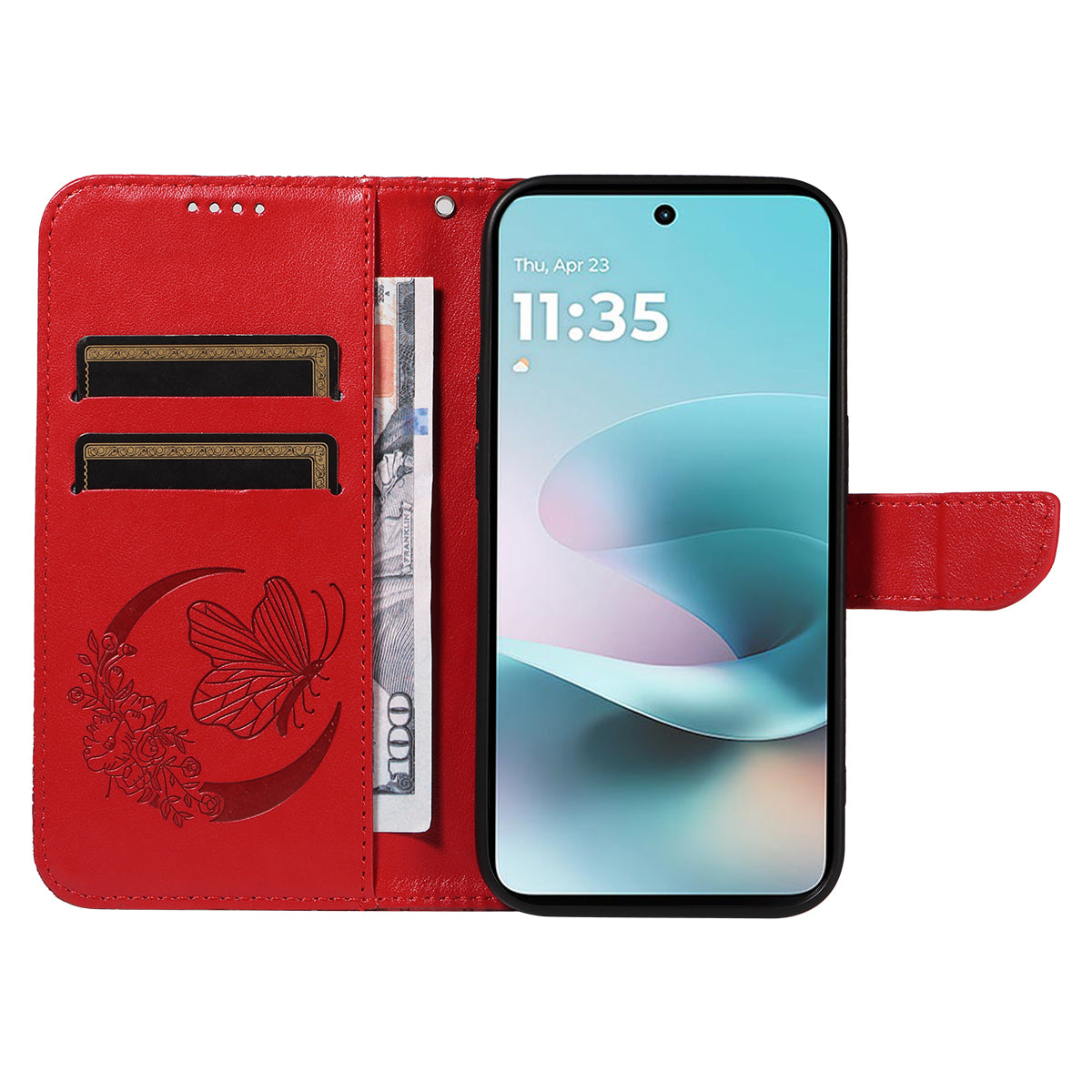 For Motorola Moto G100 5G (2025) / Motorola Moto G57 Power 5G / Motorola Moto G67 Power 5G Case Butterfly Pattern PU Leather Folio Flip Phone Cover -  Red