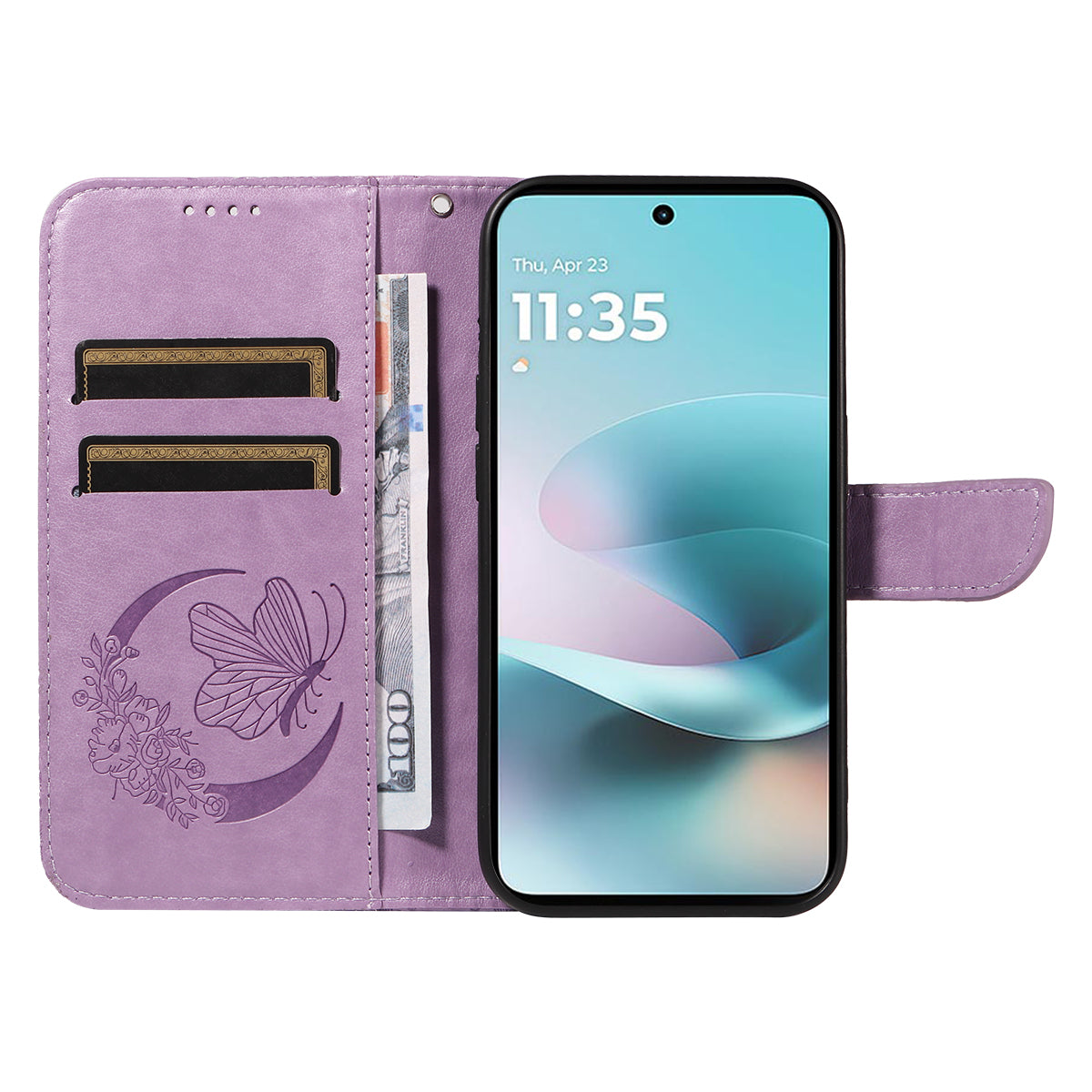 For Motorola Moto G100 5G (2025) / Motorola Moto G57 Power 5G / Motorola Moto G67 Power 5G Case Butterfly Pattern PU Leather Folio Flip Phone Cover -  Light Purple