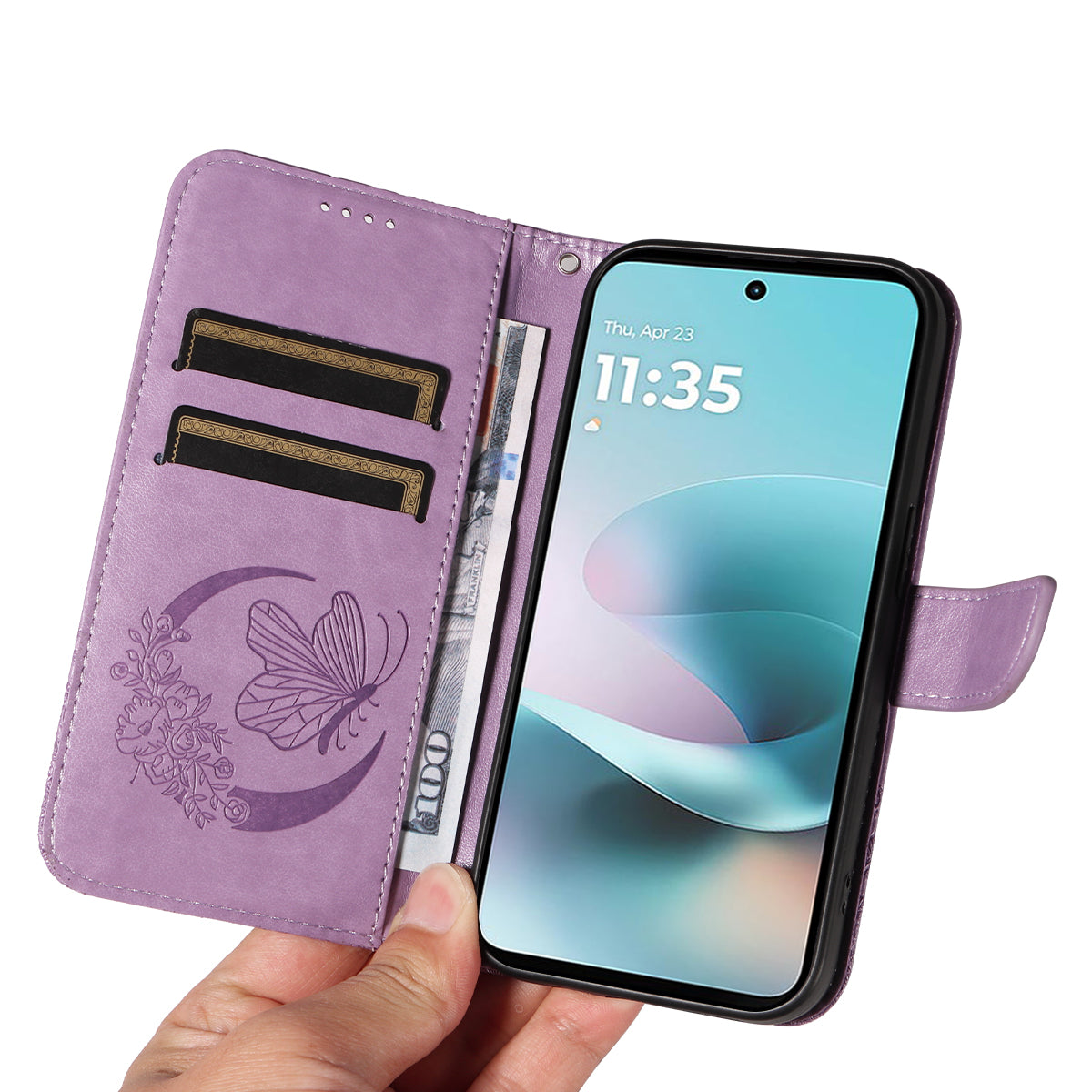 For Motorola Moto G100 5G (2025) / Motorola Moto G57 Power 5G / Motorola Moto G67 Power 5G Case Butterfly Pattern PU Leather Folio Flip Phone Cover -  Light Purple
