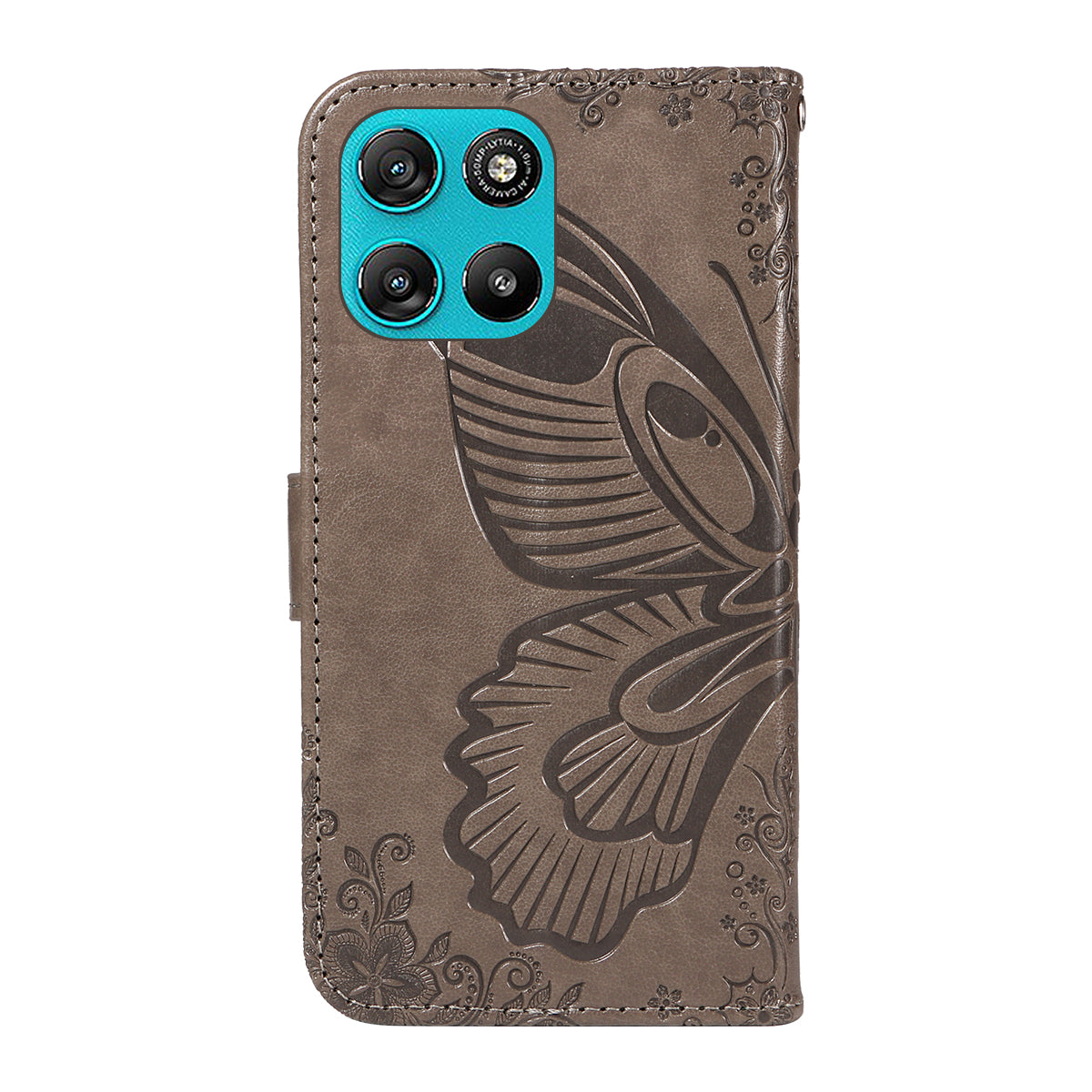 For Motorola Moto G100 5G (2025) / Motorola Moto G57 Power 5G / Motorola Moto G67 Power 5G Case Butterfly Pattern PU Leather Folio Flip Phone Cover - Grey
