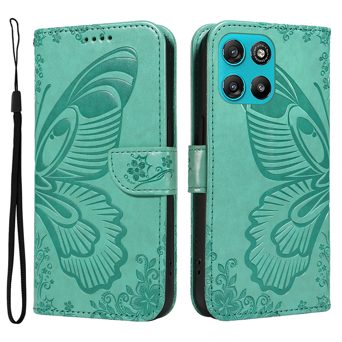 For Motorola Moto G100 5G (2025) / Motorola Moto G57 Power 5G / Motorola Moto G67 Power 5G Case Butterfly Pattern PU Leather Folio Flip Phone Cover -  Green