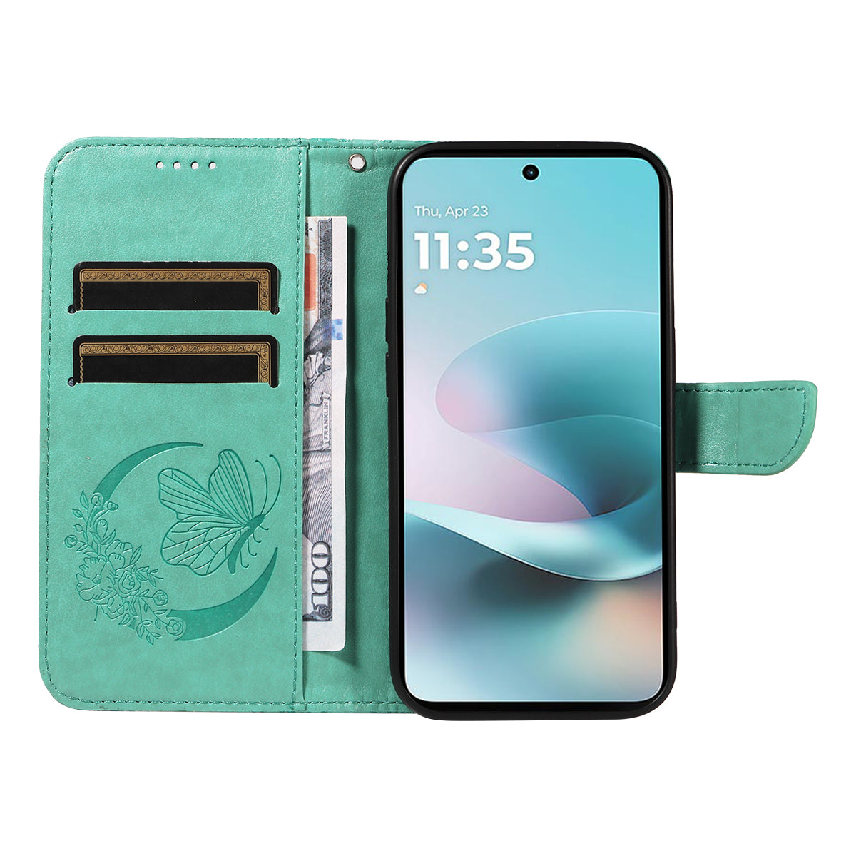 For Motorola Moto G100 5G (2025) / Motorola Moto G57 Power 5G / Motorola Moto G67 Power 5G Case Butterfly Pattern PU Leather Folio Flip Phone Cover -  Green