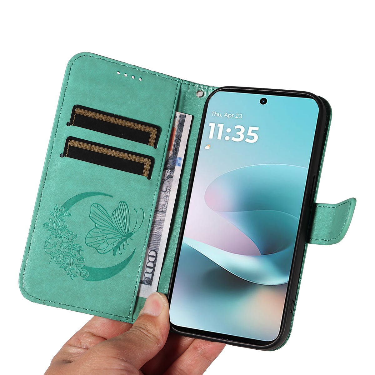 For Motorola Moto G100 5G (2025) / Motorola Moto G57 Power 5G / Motorola Moto G67 Power 5G Case Butterfly Pattern PU Leather Folio Flip Phone Cover -  Green